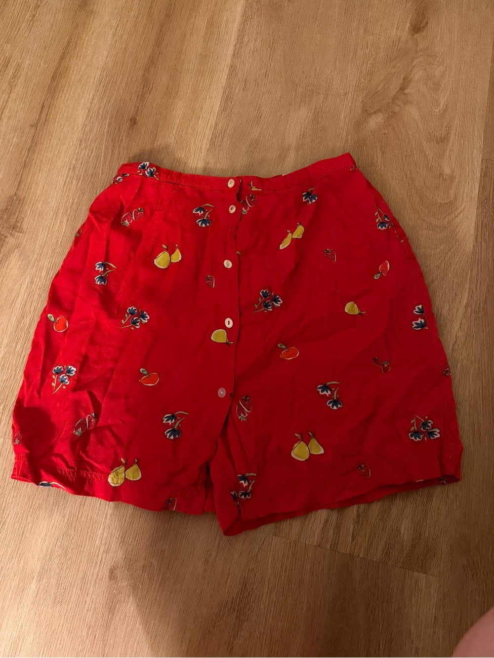 Sigrid Olsen Red Fruit-Print Button-Front Shorts